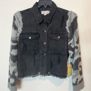 New Jean Jacket with Camo Sleeves, Misses Cut